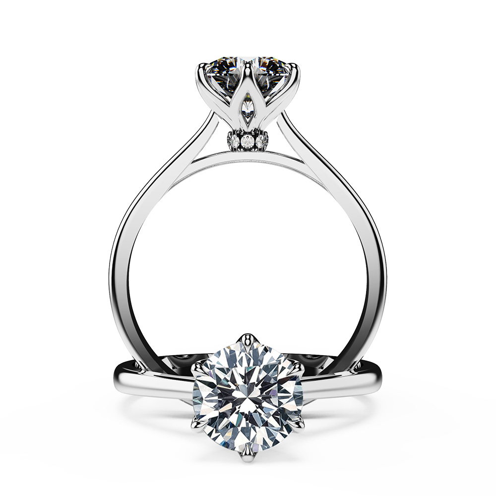 1.0ct Six Petal Hidden Halo Diamond Engagement Ring 1 white bg